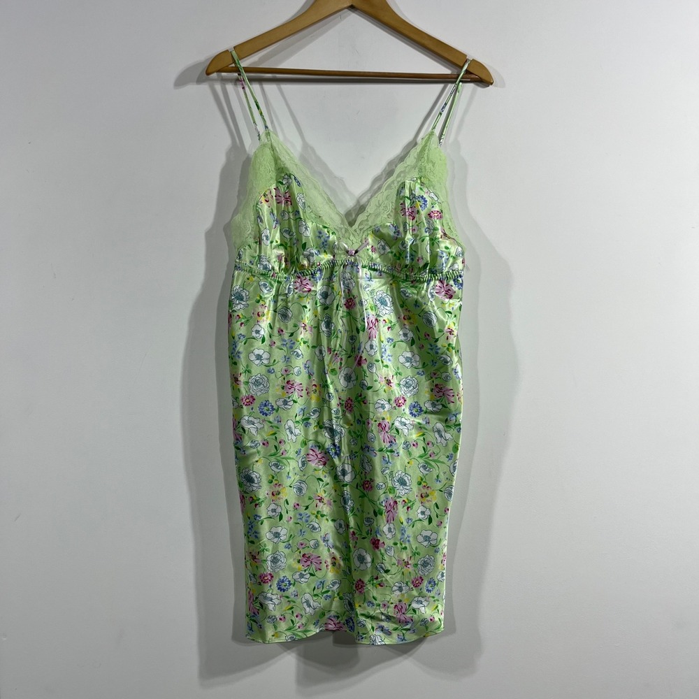 Secret Y2K Babydoll Fairy Satin Floral Lace Trim Slip Dress XL Cottagecore Boho